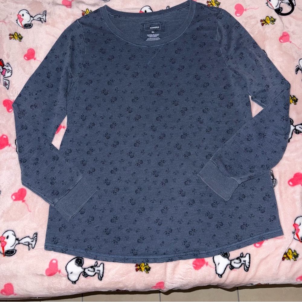 Sonoma Women's Blue Floral Crew Neck Sweater